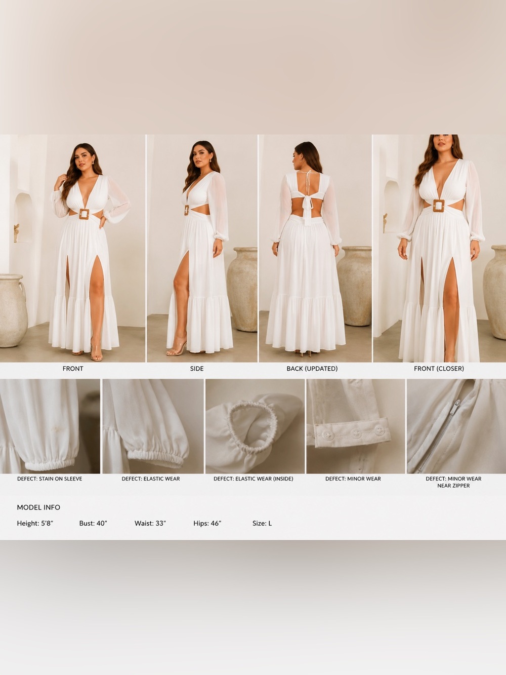 Luxxel Anushka White Maxi Dress Size Large Boho Resort Beach Vacation Dress